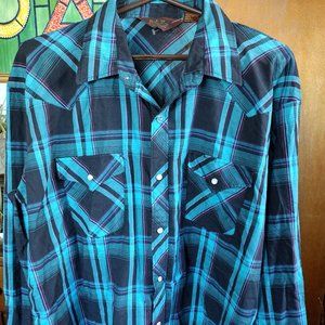 BJ-R Men's Vintage American Western Shirt Long Tail Pearl Snap Sz XXL